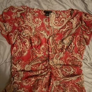 The Limited Red Ruched Short Sleeve Blouse